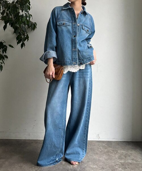 DouDou（ドゥドゥ）の「バックフレアGジャン（その他アウター・レディース・ブルー/オフホワイト・FREE）」の16枚目の写真