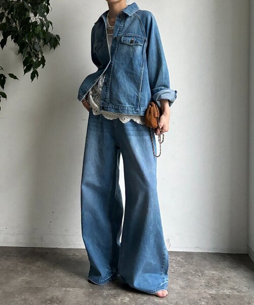 DouDou（ドゥドゥ）の「バックフレアGジャン（その他アウター・レディース・ブルー/オフホワイト・FREE）」の17枚目の写真