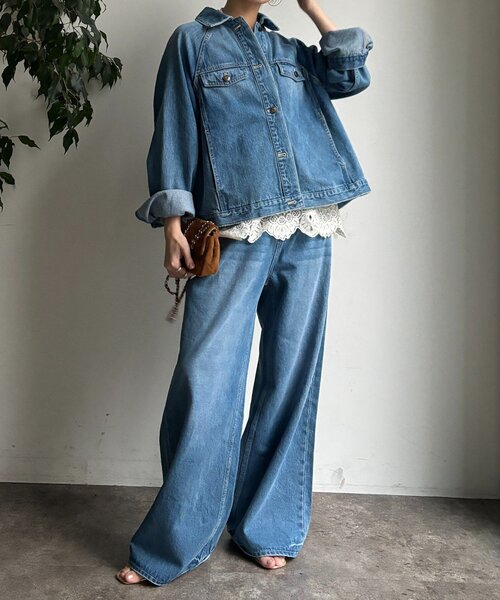 DouDou（ドゥドゥ）の「バックフレアGジャン（その他アウター・レディース・ブルー/オフホワイト・FREE）」の18枚目の写真