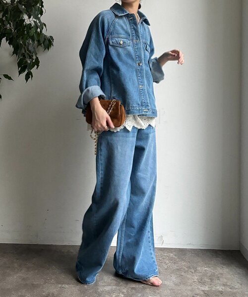 DouDou（ドゥドゥ）の「バックフレアGジャン（その他アウター・レディース・ブルー/オフホワイト・FREE）」の19枚目の写真