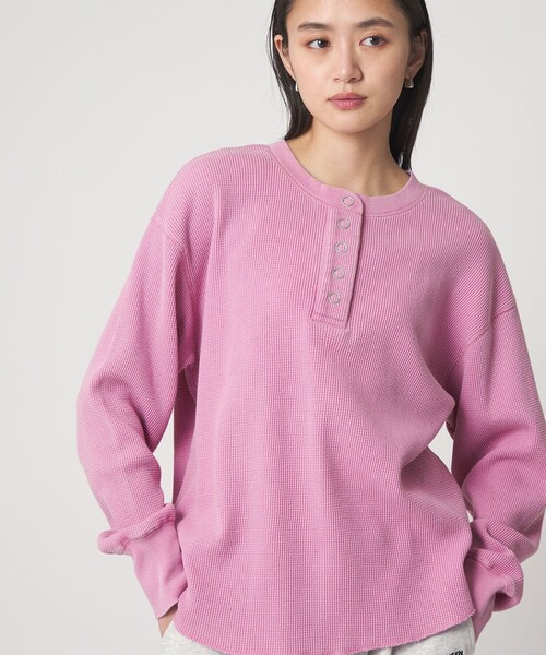 CITEN(シテン)の「<CITEN>ヴィンテージライクヘンリーワッフルトップ2WAY(Tシャツ/カットソー・レディース・ピンク/オフホワイト/ブラック・FREE)」の3枚目の写真