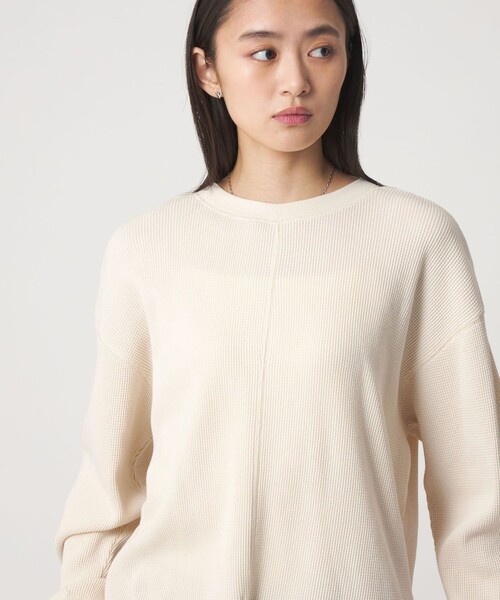 CITEN(シテン)の「<CITEN>ヴィンテージライクヘンリーワッフルトップ2WAY(Tシャツ/カットソー・レディース・ピンク/オフホワイト/ブラック・FREE)」の4枚目の写真