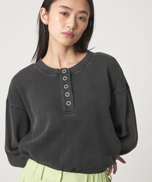 CITEN(シテン)の「<CITEN>ヴィンテージライクヘンリーワッフルトップ2WAY(Tシャツ/カットソー・レディース・ピンク/オフホワイト/ブラック・FREE)」の7枚目の写真