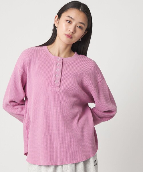 CITEN(シテン)の「<CITEN>ヴィンテージライクヘンリーワッフルトップ2WAY(Tシャツ/カットソー・レディース・ピンク/オフホワイト/ブラック・FREE)」の9枚目の写真