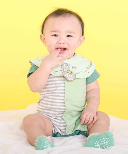 SLAP SLIP BABY（スラップスリップベビー）の「アニマルクマクジラ恐竜飛び出しモチーフスタイベビー（スタイ/よだれかけ・キッズ・ブルー/ホワイト/グリーン・FREE）」の5枚目の写真