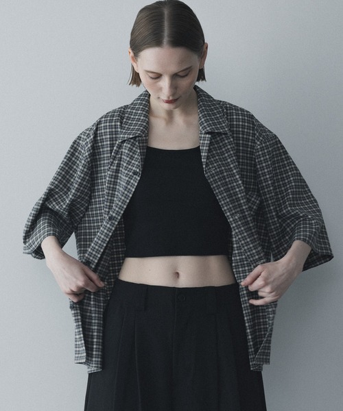 remer(リメール)の「loose mini check shirt / ルーズミニチェックシャツ(シャツ/ブラウス・メンズ・ブラック/ネイビー・MEDIUM/SMALL/X-SMALL/LARGE)」の2枚目の写真