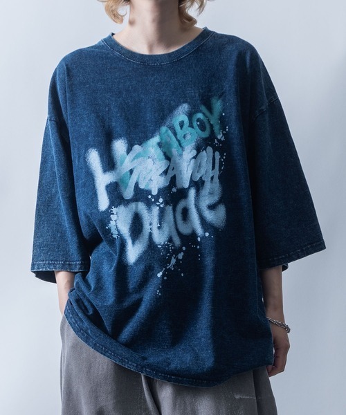 NOIZY(ノイジー)の「Chemical hard wash printed t-shirt/ケミカル ハードウォッシュ プリントTシャツ ピグメントTシャツ(Tシャツ/カットソー・メンズ・ブラック系その他/レッド/ブルー系その他/ブラック系その他2/ブラック/ネイビー・LARGE/MEDIUM)」の4枚目の写真