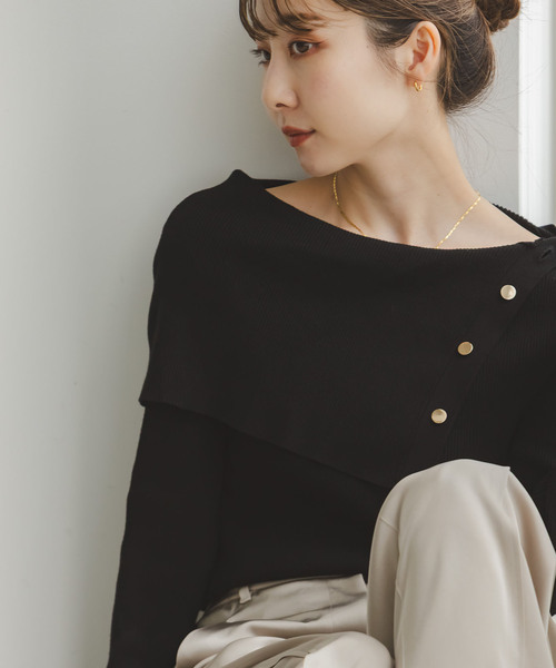 Noble（ノーブル）の「《WEB＆一部店舗限定追加》ショルダーボタンタイトリブニット（ニット/セーター・レディース・ブラック/マルチ/ホワイト・FREE）」の5枚目の写真