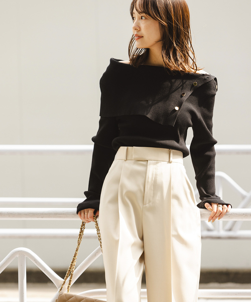 Noble（ノーブル）の「《WEB＆一部店舗限定追加》ショルダーボタンタイトリブニット（ニット/セーター・レディース・ブラック/マルチ/ホワイト・FREE）」の8枚目の写真