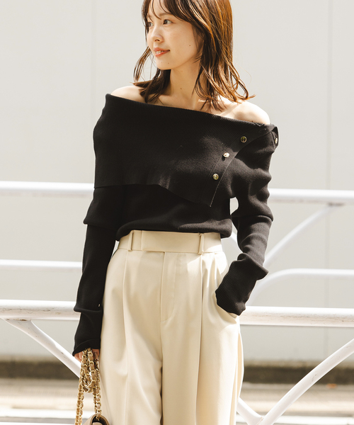 Noble（ノーブル）の「《WEB＆一部店舗限定追加》ショルダーボタンタイトリブニット（ニット/セーター・レディース・ブラック/マルチ/ホワイト・FREE）」の13枚目の写真