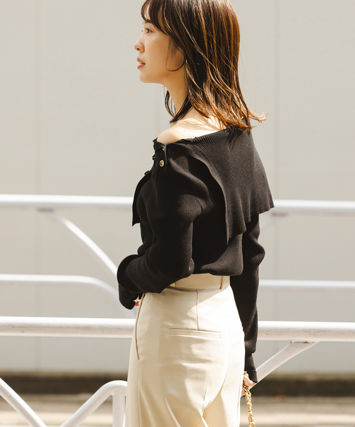 Noble（ノーブル）の「《WEB＆一部店舗限定追加》ショルダーボタンタイトリブニット（ニット/セーター・レディース・ブラック/マルチ/ホワイト・FREE）」の14枚目の写真
