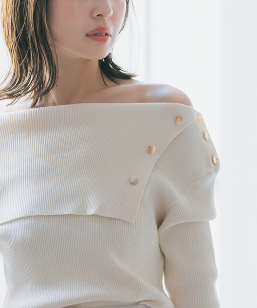 Noble（ノーブル）の「《WEB＆一部店舗限定追加》ショルダーボタンタイトリブニット（ニット/セーター・レディース・ブラック/マルチ/ホワイト・FREE）」の19枚目の写真