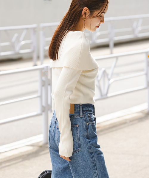 Noble（ノーブル）の「《WEB＆ルミネ新宿店限定追加》ショルダーボタンタイトリブニット（ニット/セーター・レディース・ブラック/マルチ/ホワイト・FREE）」の5枚目の写真