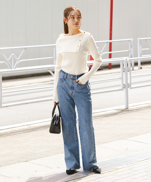 Noble（ノーブル）の「《WEB＆ルミネ新宿店限定追加》ショルダーボタンタイトリブニット（ニット/セーター・レディース・ブラック/マルチ/ホワイト・FREE）」の7枚目の写真