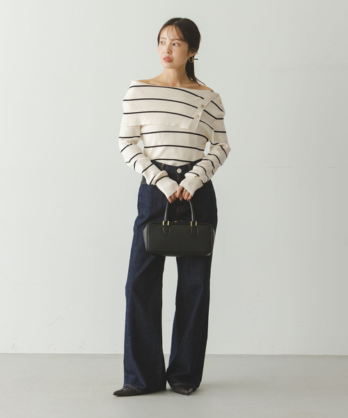 Noble（ノーブル）の「《WEB＆ルミネ新宿店限定追加》ショルダーボタンタイトリブニット（ニット/セーター・レディース・ブラック/マルチ/ホワイト・FREE）」の12枚目の写真