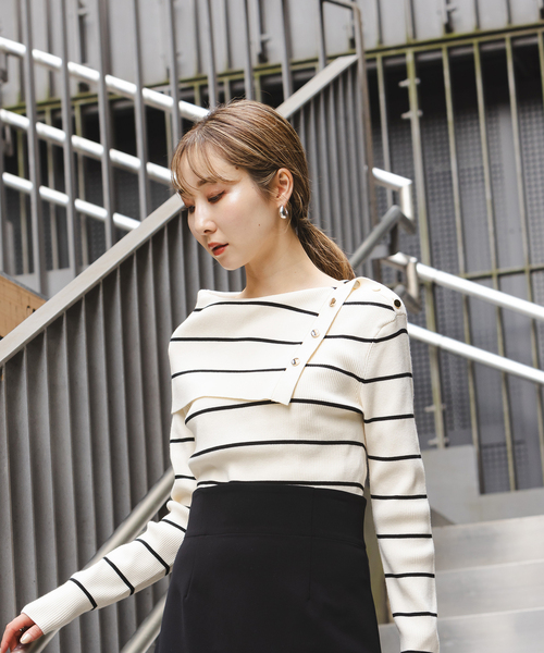 Noble（ノーブル）の「《WEB＆ルミネ新宿店限定追加》ショルダーボタンタイトリブニット（ニット/セーター・レディース・ブラック/マルチ/ホワイト・FREE）」の15枚目の写真