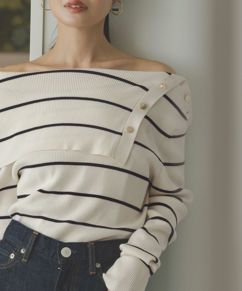 Noble（ノーブル）の「《WEB＆一部店舗限定追加》ショルダーボタンタイトリブニット（ニット/セーター・レディース・ブラック/マルチ/ホワイト・FREE）」の22枚目の写真