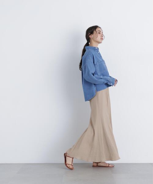 N.(N. Natural Beauty Basic)(エヌエヌナチュラルビューティーベーシック)の「リネンライクナロースカート(スカート・レディース・グレー系その他/グリーン/ベージュ・MEDIUM/P/S)」の4枚目の写真