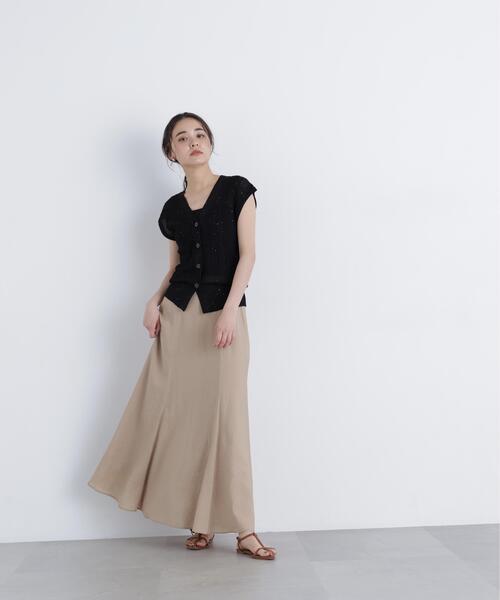 N.(N. Natural Beauty Basic)(エヌエヌナチュラルビューティーベーシック)の「リネンライクナロースカート(スカート・レディース・グレー系その他/グリーン/ベージュ・MEDIUM/P/S)」の5枚目の写真