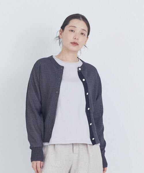 ADIEU TRISTESSE（アデュートリステス）の「TSUMUGI和紙配色カーディガン（カーディガン/ボレロ・レディース・ライトグレー/ピンク/チャコールグレー・FREE）」の2枚目の写真