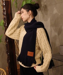 skoool（スクール）の「ウール混フリンジマフラー／リブ編み仕様 × デイリー使いしやすい厚み（マフラー）」