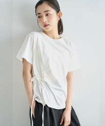 【コットン100%】 アシメデザイン サイドリボン Tシャツ 【587247】