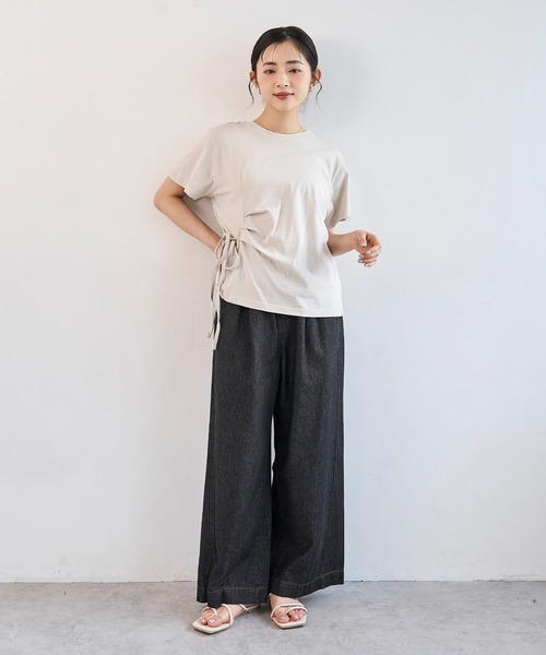 mil(ミル)の「【コットン100%】 アシメデザイン サイドリボン Tシャツ 【587247】(Tシャツ/カットソー・レディース・オフホワイト/ブラック/サンドベージュ・ONESIZE)」の5枚目の写真