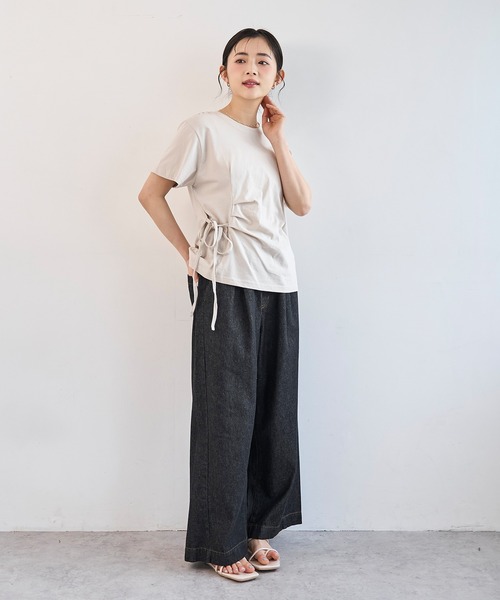 mil(ミル)の「【コットン100%】 アシメデザイン サイドリボン Tシャツ 【587247】(Tシャツ/カットソー・レディース・オフホワイト/ブラック/サンドベージュ・ONESIZE)」の8枚目の写真