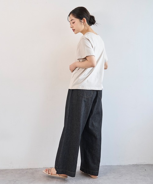 mil(ミル)の「【コットン100%】 アシメデザイン サイドリボン Tシャツ 【587247】(Tシャツ/カットソー・レディース・オフホワイト/ブラック/サンドベージュ・ONESIZE)」の9枚目の写真