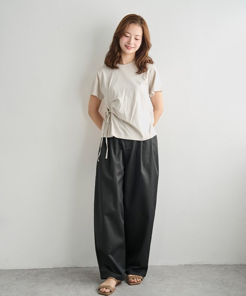 mil(ミル)の「【コットン100%】 アシメデザイン サイドリボン Tシャツ 【587247】(Tシャツ/カットソー・レディース・オフホワイト/ブラック/サンドベージュ・ONESIZE)」の12枚目の写真