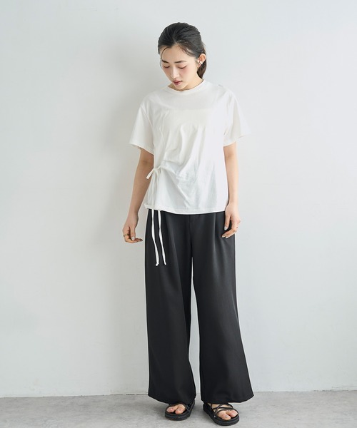 mil(ミル)の「【コットン100%】 アシメデザイン サイドリボン Tシャツ 【587247】(Tシャツ/カットソー・レディース・オフホワイト/ブラック/サンドベージュ・ONESIZE)」の15枚目の写真