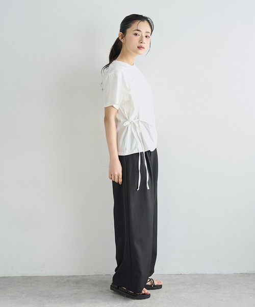 mil(ミル)の「【コットン100%】 アシメデザイン サイドリボン Tシャツ 【587247】(Tシャツ/カットソー・レディース・オフホワイト/ブラック/サンドベージュ・ONESIZE)」の16枚目の写真