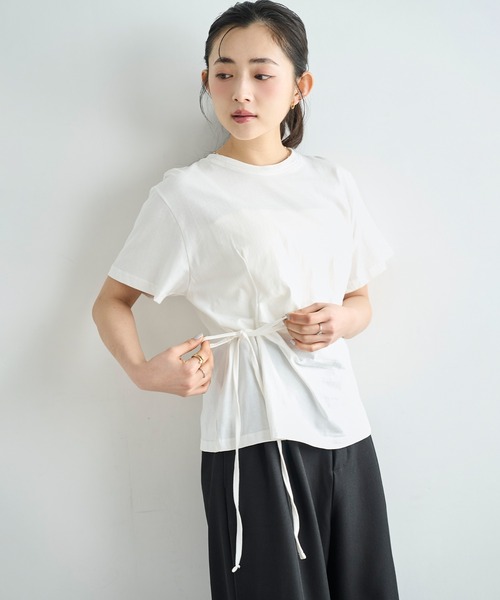 mil(ミル)の「【コットン100%】 アシメデザイン サイドリボン Tシャツ 【587247】(Tシャツ/カットソー・レディース・オフホワイト/ブラック/サンドベージュ・ONESIZE)」の17枚目の写真