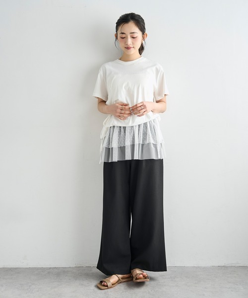 mil(ミル)の「【コットン100%】 アシメデザイン サイドリボン Tシャツ 【587247】(Tシャツ/カットソー・レディース・オフホワイト/ブラック/サンドベージュ・ONESIZE)」の21枚目の写真
