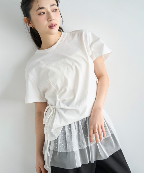 mil(ミル)の「【コットン100%】 アシメデザイン サイドリボン Tシャツ 【587247】(Tシャツ/カットソー・レディース・オフホワイト/ブラック/サンドベージュ・ONESIZE)」の20枚目の写真
