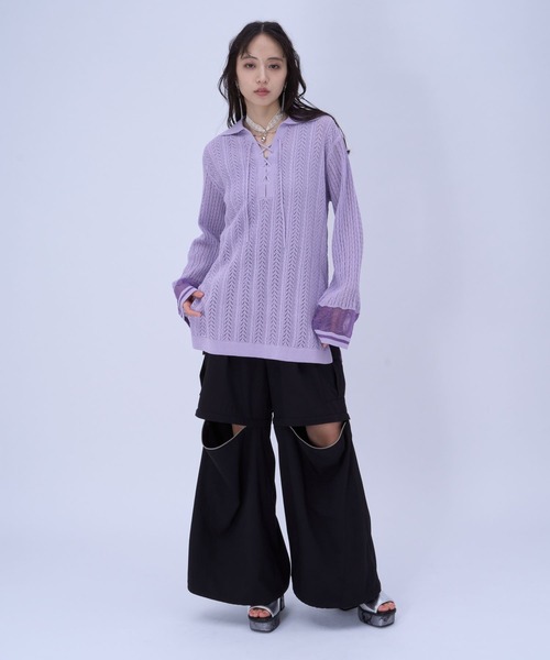 HARE（ハレ）の「スキッパースカシアミトップス(HARE)（ニット/セーター・レディース・ブラック/ピンク・FREE）」の5枚目の写真