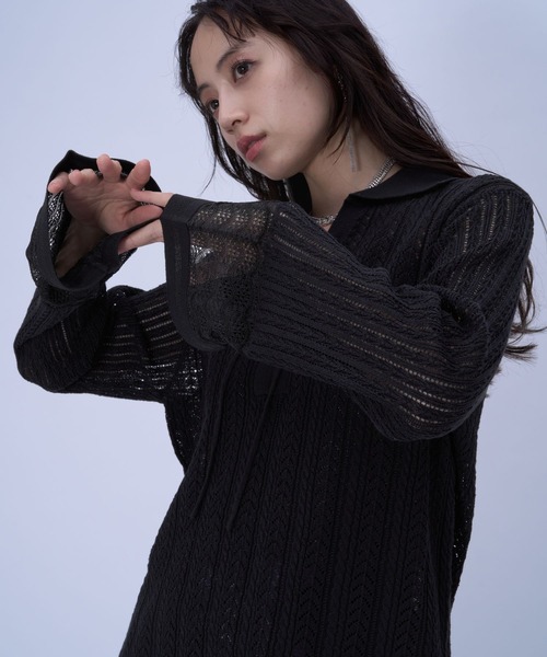 HARE（ハレ）の「スキッパースカシアミトップス(HARE)（ニット/セーター・レディース・ブラック/ピンク・FREE）」の11枚目の写真