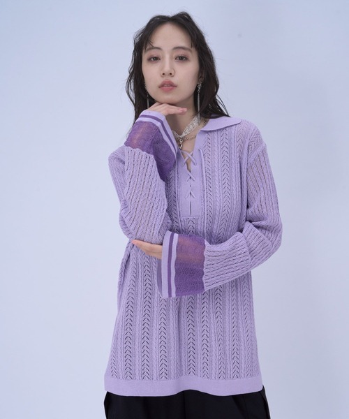 HARE（ハレ）の「スキッパースカシアミトップス(HARE)（ニット/セーター・レディース・ブラック/ピンク・FREE）」の12枚目の写真