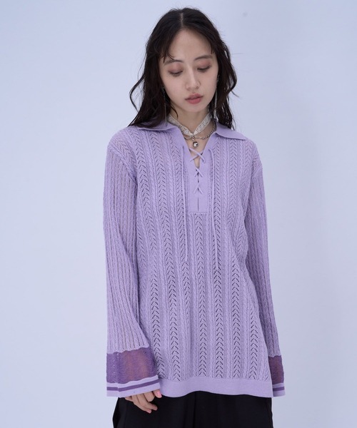 HARE（ハレ）の「スキッパースカシアミトップス(HARE)（ニット/セーター・レディース・ブラック/ピンク・FREE）」の13枚目の写真