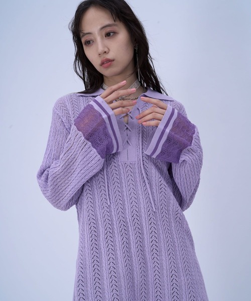 HARE（ハレ）の「スキッパースカシアミトップス(HARE)（ニット/セーター・レディース・ブラック/ピンク・FREE）」の15枚目の写真