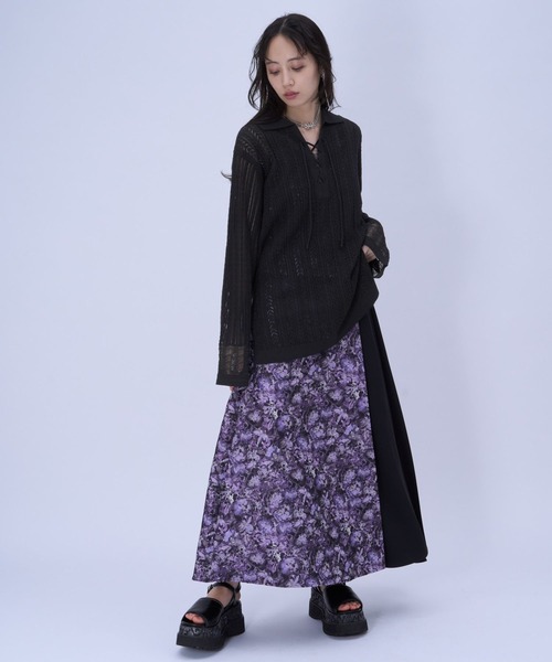 HARE（ハレ）の「スキッパースカシアミトップス(HARE)（ニット/セーター・レディース・ブラック/ピンク・FREE）」の4枚目の写真