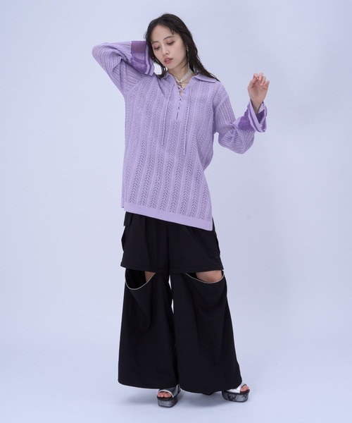 HARE（ハレ）の「スキッパースカシアミトップス(HARE)（ニット/セーター・レディース・ブラック/ピンク・FREE）」の6枚目の写真