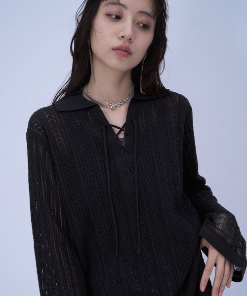 HARE（ハレ）の「スキッパースカシアミトップス(HARE)（ニット/セーター・レディース・ブラック/ピンク・FREE）」の10枚目の写真