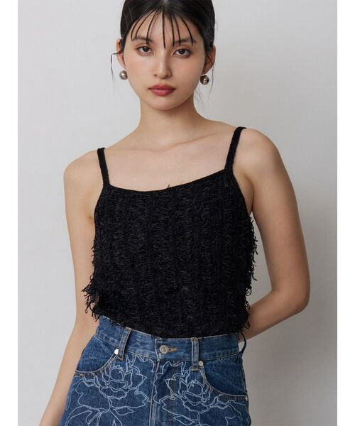 MURUA(ムルーア)の「ミックスフリンジニットキャミソール(キャミソール・レディース・オレンジ/ブラック/アイボリー・FREE)」の2枚目の写真