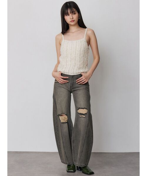 MURUA(ムルーア)の「ミックスフリンジニットキャミソール(キャミソール・レディース・オレンジ/ブラック/アイボリー・FREE)」の4枚目の写真