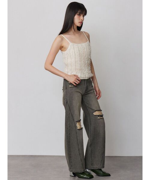 MURUA(ムルーア)の「ミックスフリンジニットキャミソール(キャミソール・レディース・オレンジ/ブラック/アイボリー・FREE)」の5枚目の写真