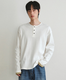 レイヤードワッフルヘンリーネックTシャツ_ホワイト(W26TP01)