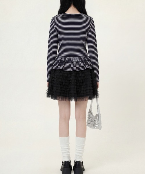 HOOK（フック）の「HOOK for girls 26SS　ベアプリントボーダートップスアンサンブル カーディガン＆ペプラムキャミ（アンサンブル・レディース・ピンク/ブラック・S/M/L）」の7枚目の写真