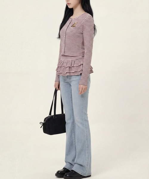HOOK（フック）の「HOOK for girls 26SS　ベアプリントボーダートップスアンサンブル カーディガン＆ペプラムキャミ（アンサンブル・レディース・ピンク/ブラック・S/M/L）」の15枚目の写真