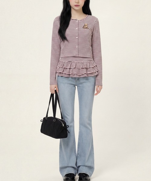 HOOK（フック）の「HOOK for girls 26SS　ベアプリントボーダートップスアンサンブル カーディガン＆ペプラムキャミ（アンサンブル・レディース・ピンク/ブラック・S/M/L）」の18枚目の写真